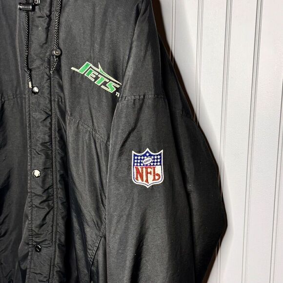 Vintage 1980’s Sz L Starter NFL New York Jets Puffer Jacket Full Zip Black Green - Picture 3 of 16